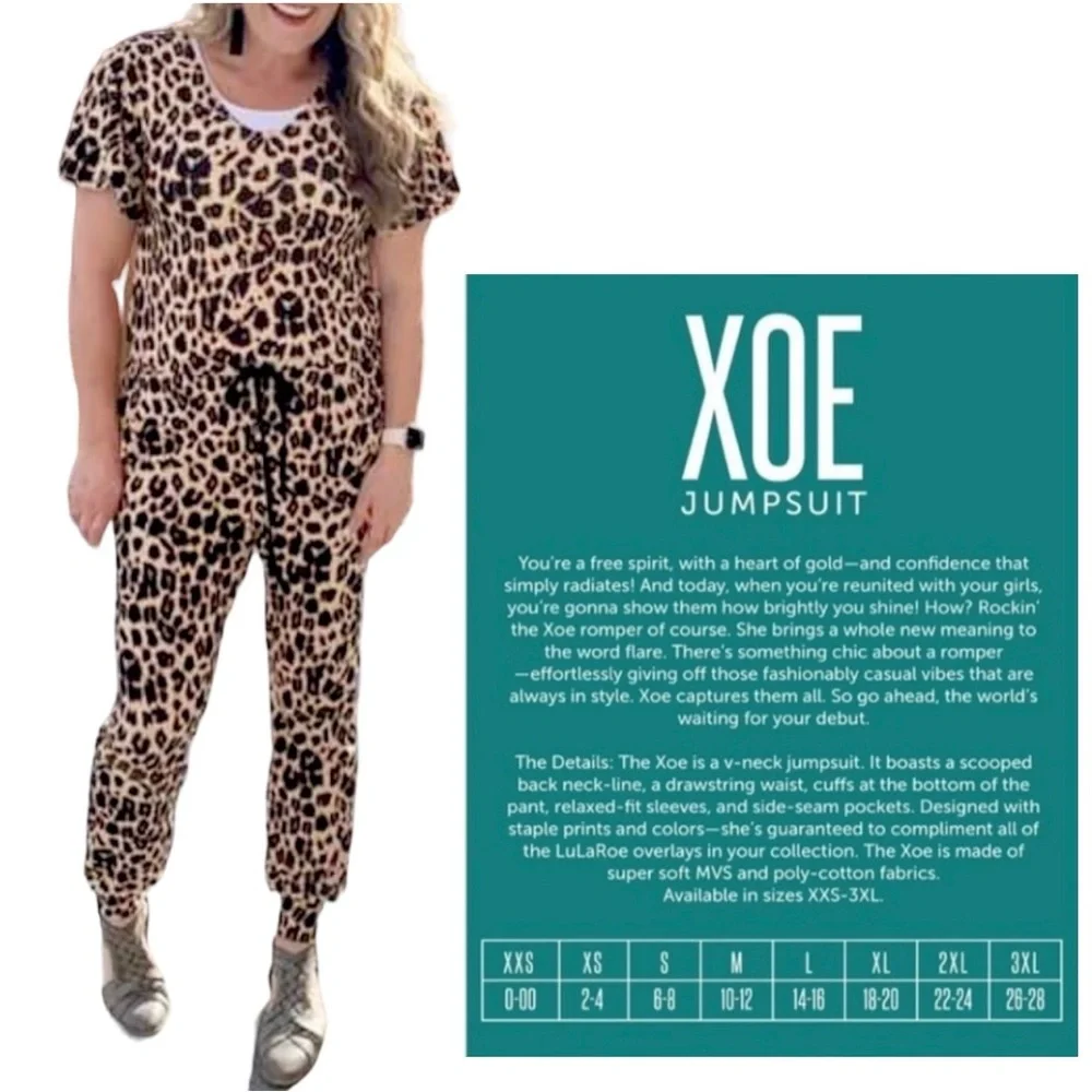 LULAROE ~ Xoe Cheetah Print Jumpsuit w/ Drawstring Waist & Cuffs ~ Size Small